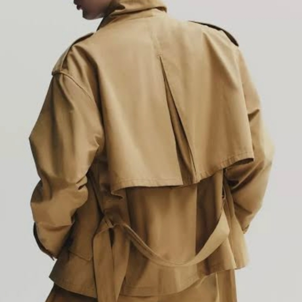 ZARA Cropped Trench Coat Belted Large - Picture 2 of 8